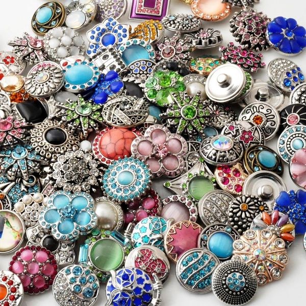 Rivca Snaps Button Schmuck Heißer Großhandel 50 Stück/Rhinestonlot Mix Stile 18 mm e Metall Snap Button Charm Fit Armbänder NOOSA chunk YD0014