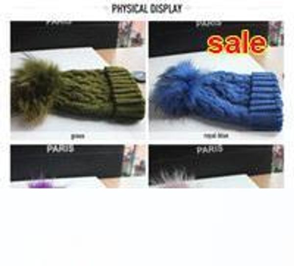 

wholesale-newly stylish multi colors hat in winter for women warm apparel accessories skullies beanies with 100% real fur pom poms, Blue;gray