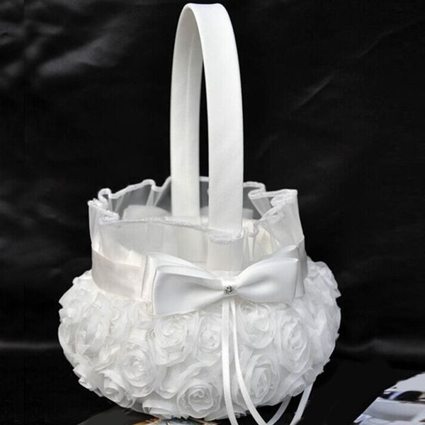 

wedding flower girl basket satin bowknot decor for wedding ceremony party