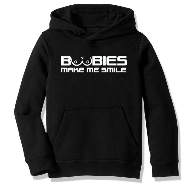 

fleece hooded sweatshirt hoodies boobies make me smile casual clothing, Black