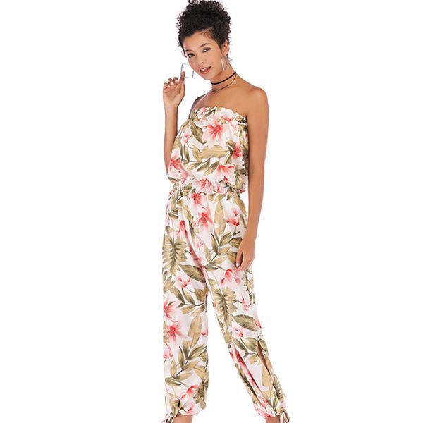 

женские дизайнерские с открытыми плечами повседневные цельные прямые брюки с принтом шифоновый комбинезон, Gray