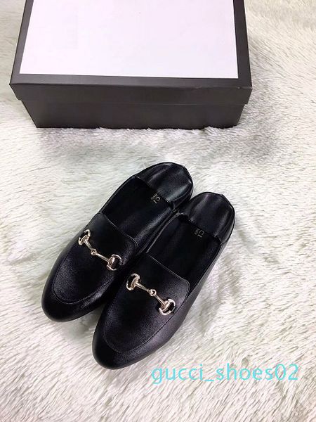 

luxury leather loafers muller designer shoes mens shoes with buckle fashion men women princetown ladies casual mules flats 34-40 g2, Black