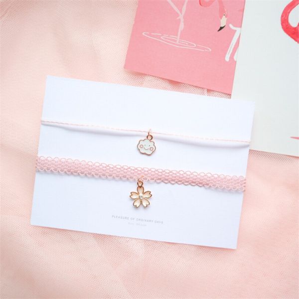 

sweet pink weave choker necklace woman collar party jewelry neck accessories clouds cherry blossoms pendant chain necklace, Golden;silver