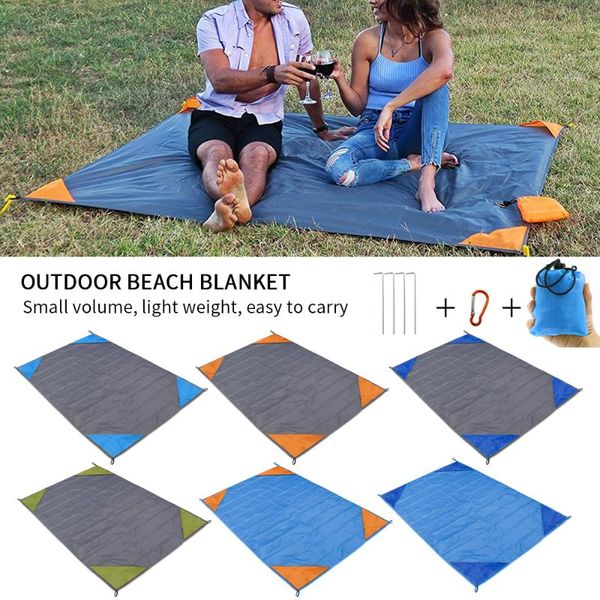 

summer outdoor beach blanket waterproof camping mat spring picnic blanket collapsible with ground stakes carabiner high quality