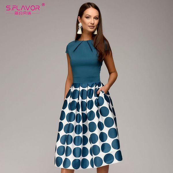 

s.flavor vintage women wave point dress short sleeve patchwork a-line short dress casual women autumn winter vestidos, Black;gray