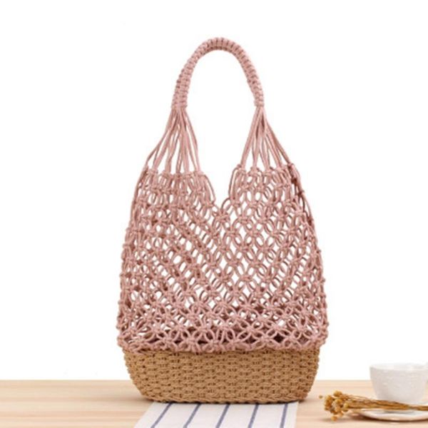 

japanese and korean style new hollow shoulder woven bag handmade grid straw bag portable leisure travel vacation beach