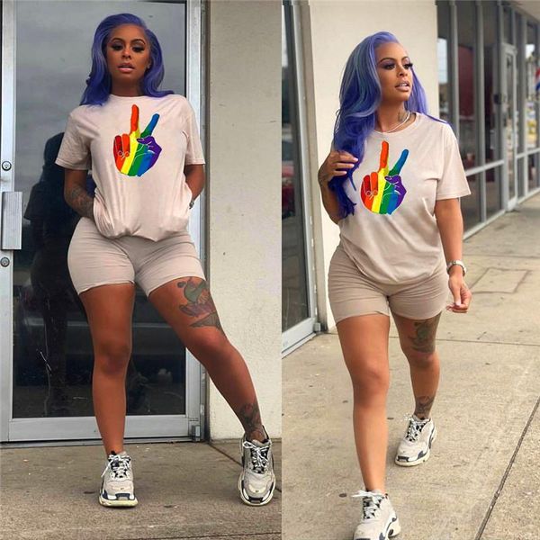 

мода pure color женские костюмы печать crew neck короткие рукава короткие штаны случайные летняя одежда, Gray