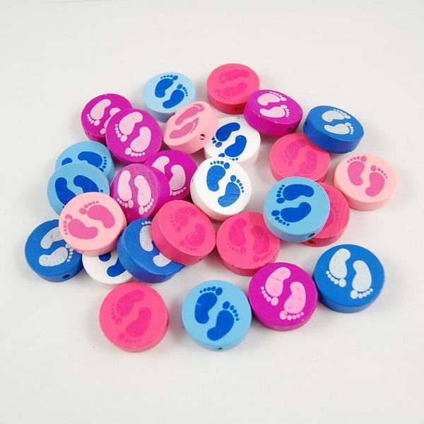 

200pcs 20mm 7 colors 2 face footprint round slip wooden beads colorful charms jewelry accessories for necklace bracelet diy making wholesale, Black