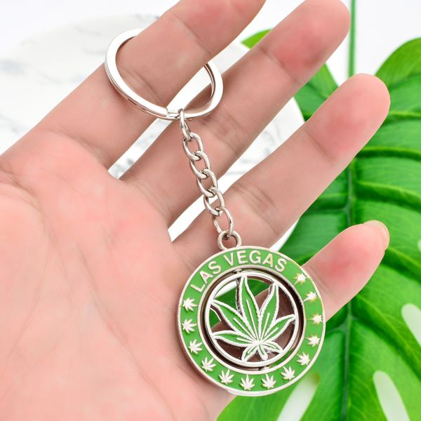 

vicney las vegas leaf key chain light green plant вращающийся брелок мужчины женщина автомобили мешок цинковый сплав круглого брелок для дру, Silver