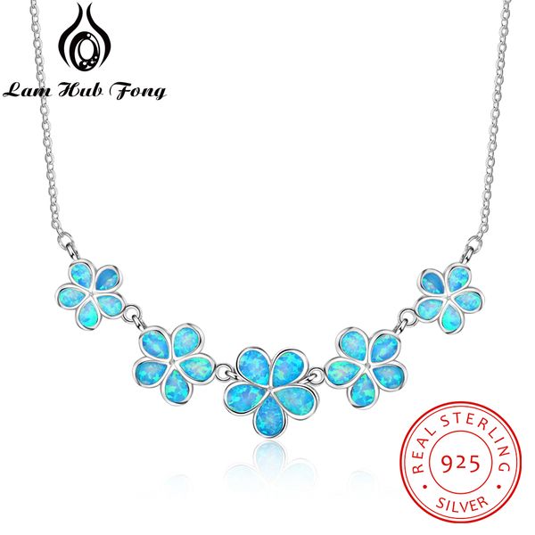 

925 sterling silver jewelry female chains necklaces pendants for women decorating blue opal flower valentine's day gifts