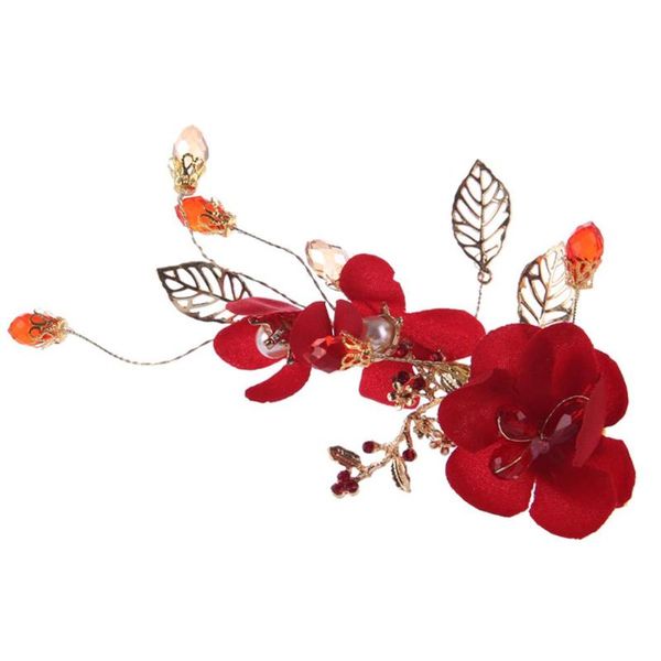 

women red flower pearls alloy hairpin bride wedding hair clips accessories, Golden;white
