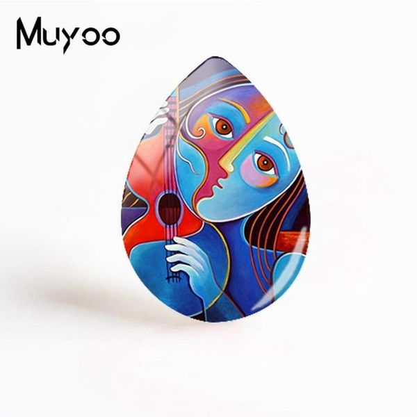 

2019 new abstract guitar cabochon musical instrument fantasy painting tear drop cabochons handmade jewelry gifts women, Blue;slivery