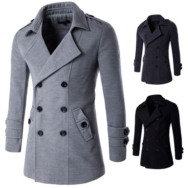 

autumn and winter new korean men's casual solid color overcoat, Black