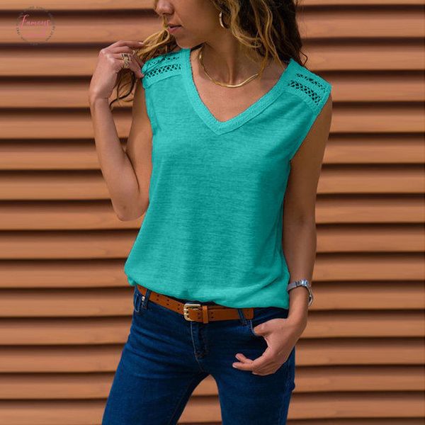 

твердые feitong женщин майка сексуальные кружева шить твердого v шеи без рукавов жилет t рубашка блузка летний топ debardeur роковой женщины, White