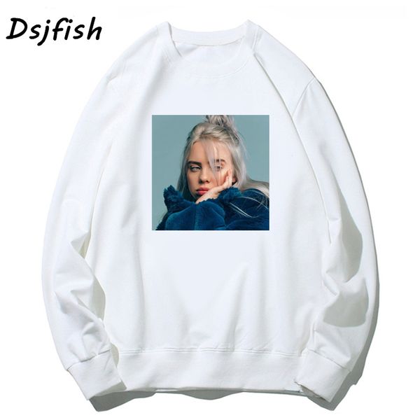 

2019 new billie eilish hoodie men long sleeve harajuku leisure soft cotton hoodies white simple streetwear sweatshirts to, Black