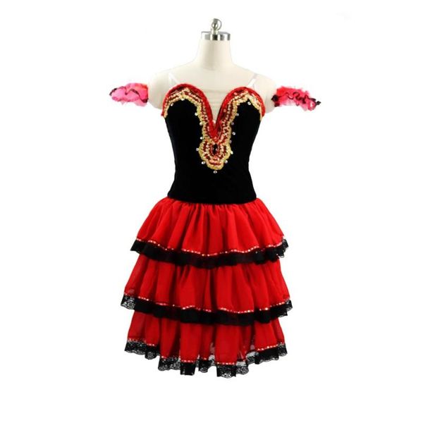 

women girls red ballet performance dress long romantic tutu, Black;red
