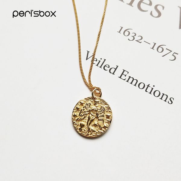 

peri'sbox 925 sterling sliver virgin constellation chokers necklaces baroque coin disc pendant choker layered chain necklaces, Golden;silver