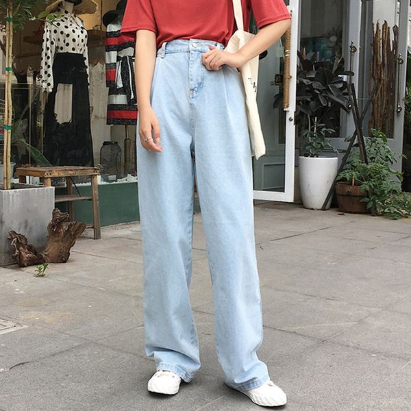 

loose denim jeans classic 4 season women high waist jeans vintage mom style wide-leg cowboy denim pants, Blue