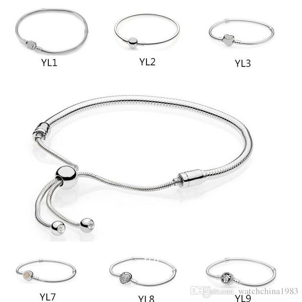 

аутентичные стерлингового серебра 925 сердце подвески браслет 6.7 дюймов 17 см fit pandora европейский бисер ювелирные изделия браслет насто, Golden;silver