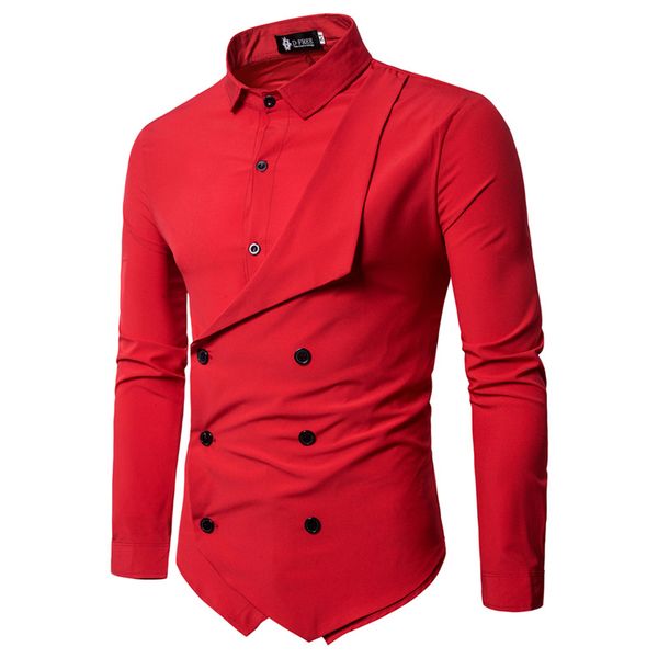 

fake two mens designer long sleeve shirts casual slim lapel neck long sleeved shirts solid color fashion mens shirts, White;black