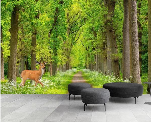 

deer green forest view wallpaper art wall mural painting contact paper roll 3d p wallpaper animal elk luxury home decor