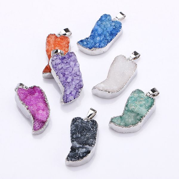 

natural stone crystal bud necklace pendant clustered silver metal edging pendant for jewelry making diy necklace accessories, Bronze;silver