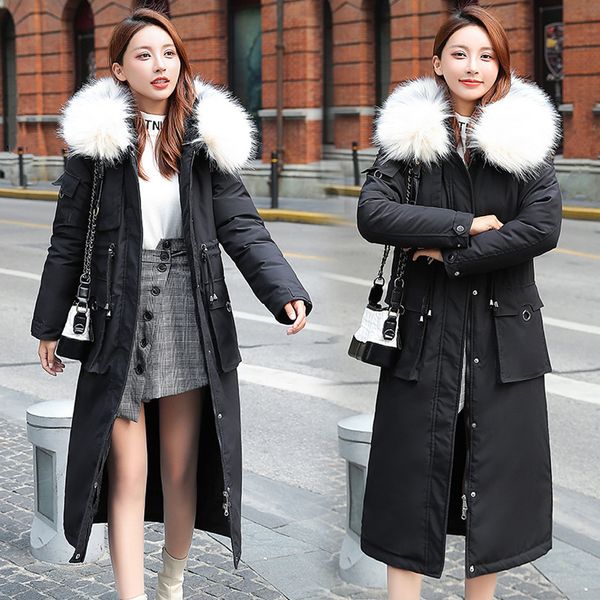 

2019 women winter jacket new arrival with fur coat women outerwear faux hooded button coat long solid jackets pocket coats #thy, Tan;black