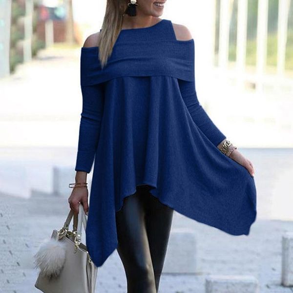 

off shoulder blouse women asymmetric hem hollow plus size solid long sleeve shirts oversized women blouses bluzka damska, White