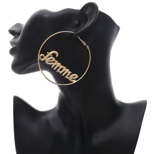 

personality big circle women creative letter hoop earrings european charms hollow baby femme sign lady party jewelry charm gift, Golden;silver