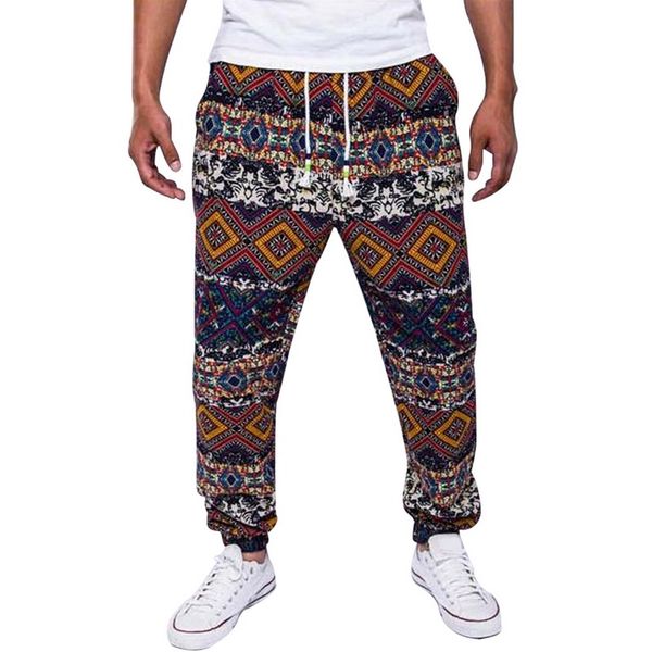 

bohemian cotton linen pants men floral print joggers high street autumn sweatpants casual loose trousers vintage pantalon homme, Black