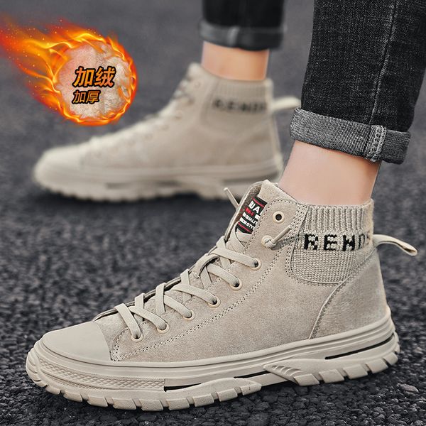 

высокая обувь мужская обувь зима плюс бархат теплый хлопок мягкий тренд корейский стиль универсальные мужские повседневные спортивные кроссо, Black