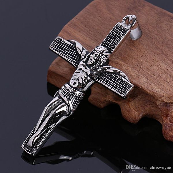

new arrival style chic gothic silver&black classic vintage large jesus christ crucifix cross pendant necklace stainless steel jewelry