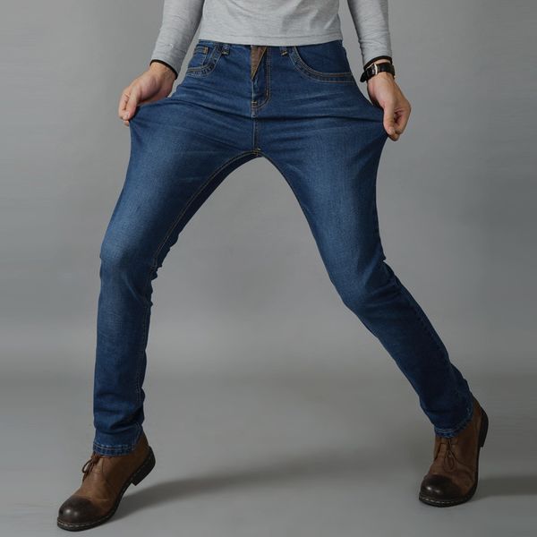 

2018 men cotton straight classic jeans baggy spring autumn men's denim pants designer trousers, Blue