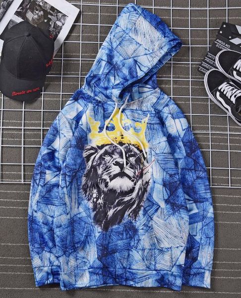 

19ss designer spring autumn new men's hoodie lion head printed hoodie long-sleeved loose large size couple models hooded sweater, Black
