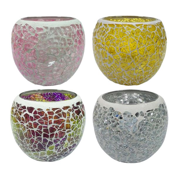 

pack of 4 mosaic glass candle holder candlestick votive tealight candle holder