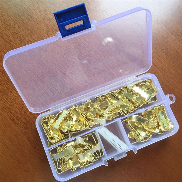 

100pcs hanging picture painting mirror frame saw tooth hook hanger with box (golden