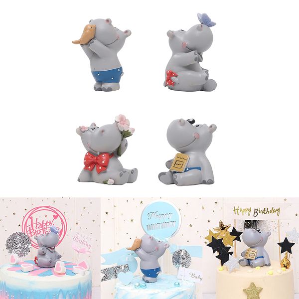 

4pcs resin hippo figurine landscape ornament miniature toys cake er