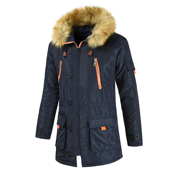 

men winter warm parka coat faux fur hooded zipper long sleeve jacket outwear 3xl, Black