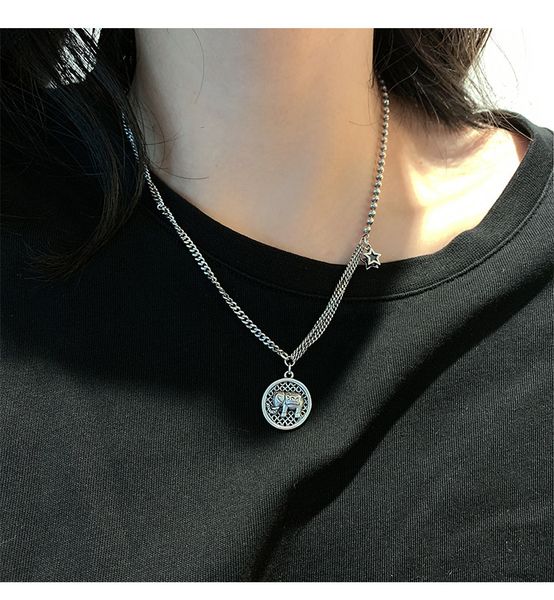 

925 sterling silver thai silver star улыбающегося лица ожерелья женщины ins hip hop elephant choker простой ретро темперамент свитер цепь