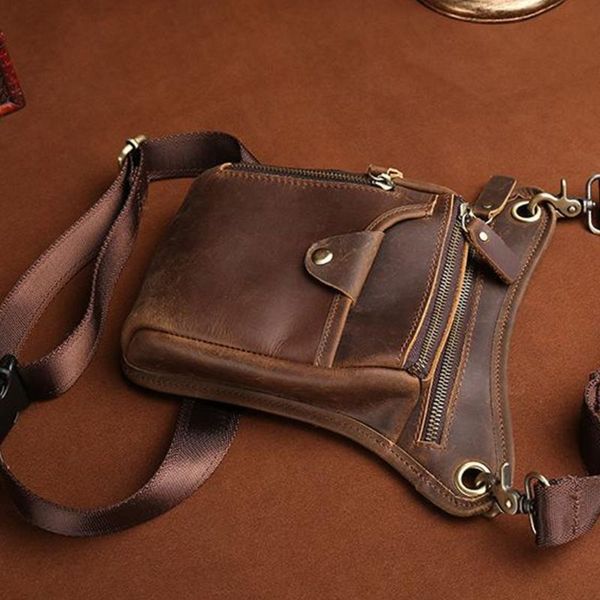 

men motorcycle rider leather drop leg bag tactical belt waist fanny pack q84b