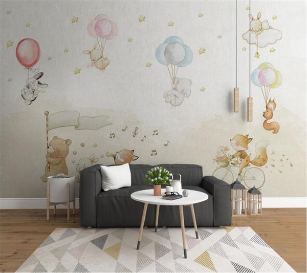 

mural custom wallpaper 3d p murals nordic simple cartoon cute animals balloons children's house wallpaper papel de parede
