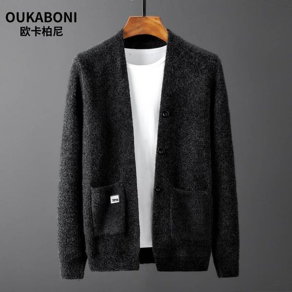 

men sweater long sleeve cardigan males pull style cardigan clothing fashion thick warm mohair sweater men, White;black