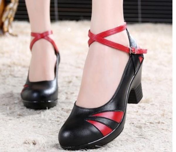 

women's shoes in spring and autumn high coarse heel round head@2086, Black