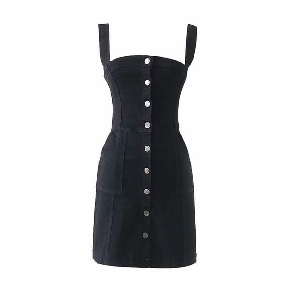 denim black overall dress