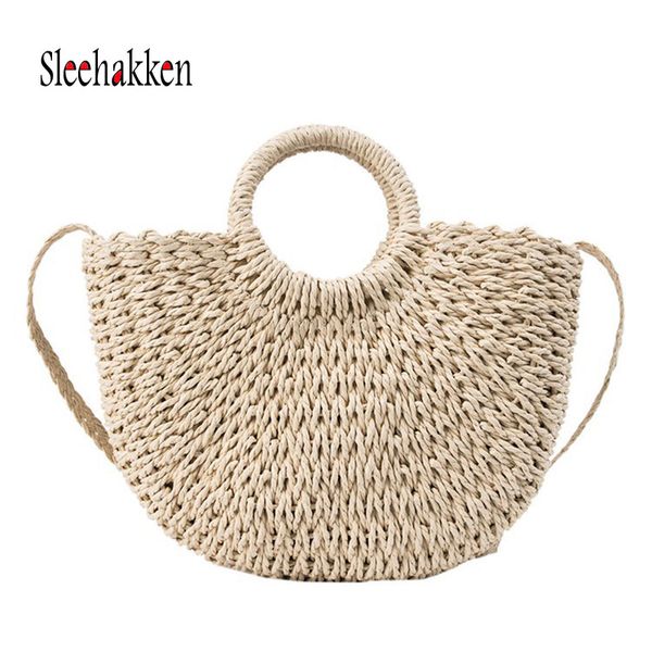 

female handbag bohemian straw bag weekend vacation beach bag large capacity hand-woven round handle shoulder