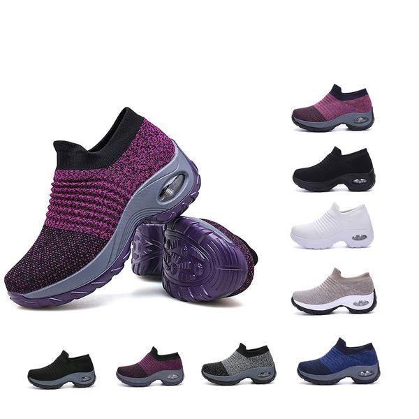 

wholesale womens casual shoes walking sneakers fashion breathable height increasing casual pull on loafers dance sports shoes, Black