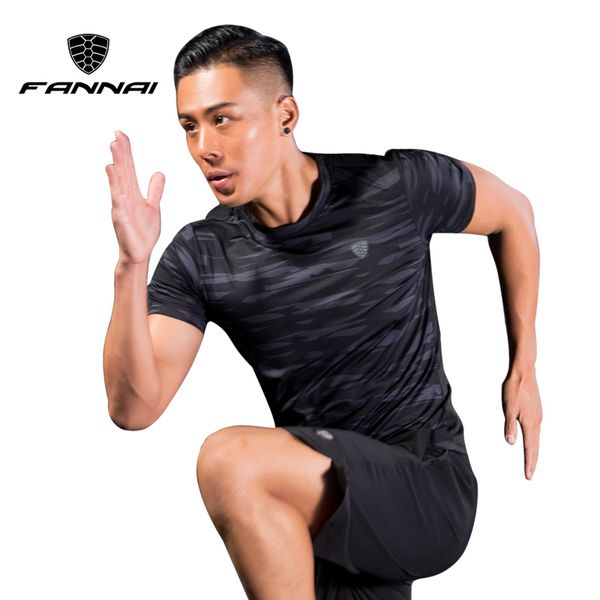 

fannai men short sleeve camouflage sportswear men's sport running shirts fitness quick dry basketball training t shirt gym, Black;blue