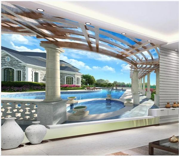 

фреска 3d обои 3d обои для тв фон высококлассная роскошная вилла 3d стена бассейна