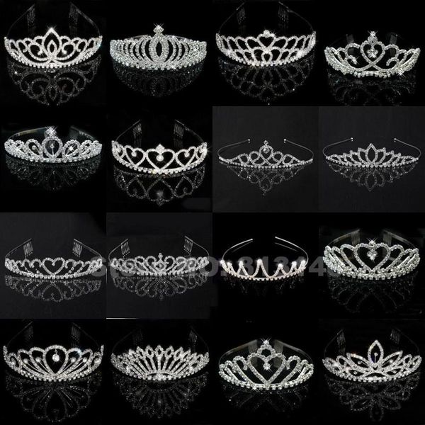 

wholesale bridal wedding crystal rhinestone crown heart crown pageant silver color women children tiaras hair comb headband, Golden;white