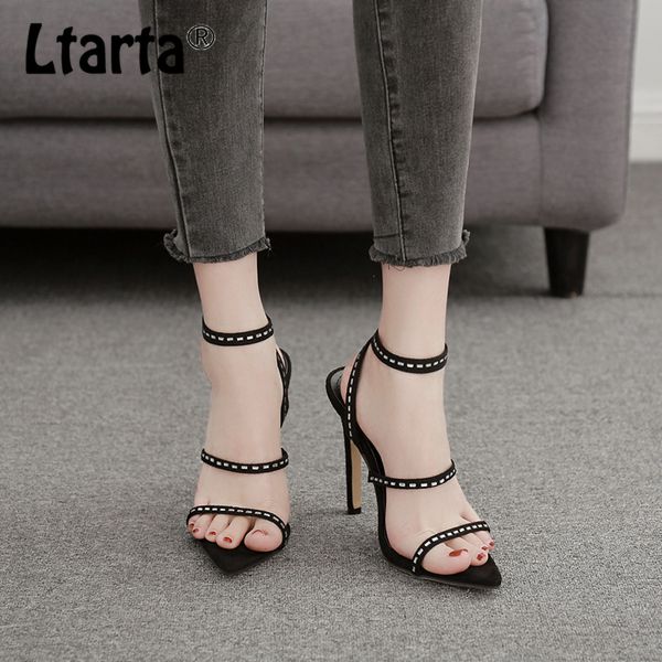 

ltarta fashion slim-heeled water diamond high-heeled sandals tip-toed shoes super high-heeled shoes women zl-660-53, Black